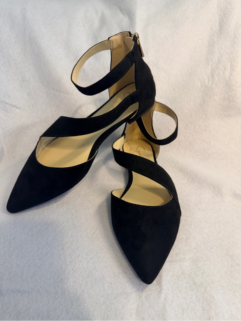 Jessica Simpson Black Pointed-Toe Crisscross Ankle-Strap Flats